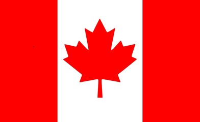 Isolated Canadian flag illustration with a red maple leaf on a white background, bordered by two red stripes. Iconic symbol of Canada, representing national pride and identity. 