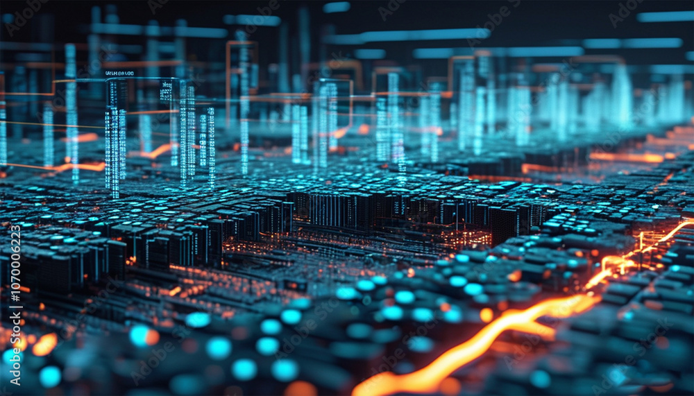 Poster cyber big data flow. blockchain data fields. network line connect stream. concept of ai technology, 