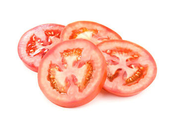 Slices of tomato isolated on white background