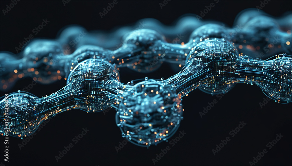 Aufkleber the fabric of connectivity: a mesmerizing network of interconnected nodes glows against a dark backd