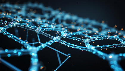 The Fabric of Connectivity: A mesmerizing network of interconnected nodes glows against a dark backdrop, symbolizing the intricate web of data, technology, and communication in the digital age.