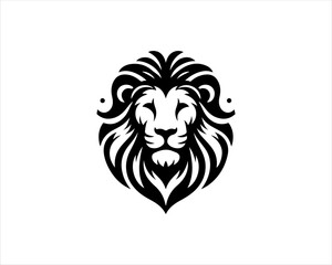 Lion head logo, lion head icon, lion face logo. Simple silhouette. Flat style. Black lion face icon logo. Logo design template. Vector illustration. Animal logotype concept. 