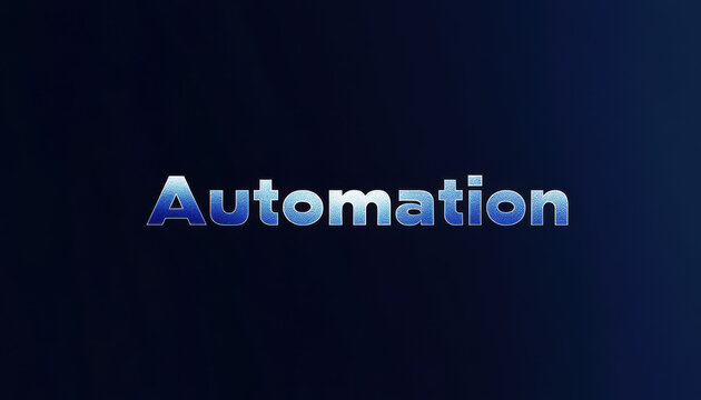 Blue metallic text 'Automation' on a sleek dark blue background, creating a modern and technological feel.