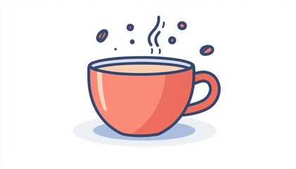 Obraz premium Warm Coffee Cup with Steam and Beans Illustration