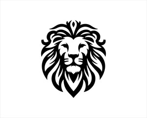 Lion head logo, lion head icon, lion face logo. Simple silhouette. Flat style. Black lion face icon logo. Logo design template. Vector illustration. Animal logotype concept. 