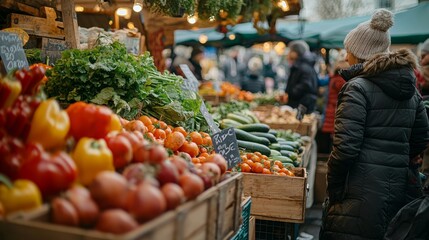 Vibrant farmers market promoting sustainable vegan choices