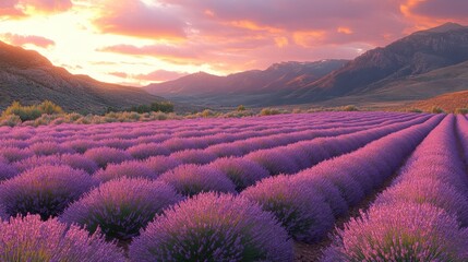 Obraz premium Lavender Fields in Bloom Under Soft Sunlight