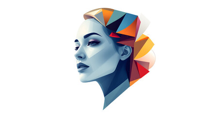 Abstract geometric portrait of woman, logos, vectors. Generative AI