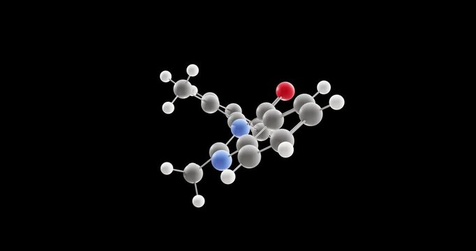 Methaqualone molecule, rotating 3D model of quaalude, looped video on a black background