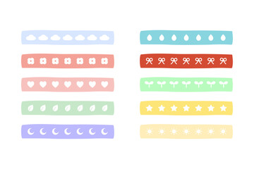 Cute label tapes collection. Planner, organizer, reminder, note concepts. Flat decorative minimal vector design isolated illustration.