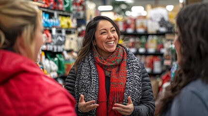 Obraz premium Happy Woman Talking to Friend in Store.