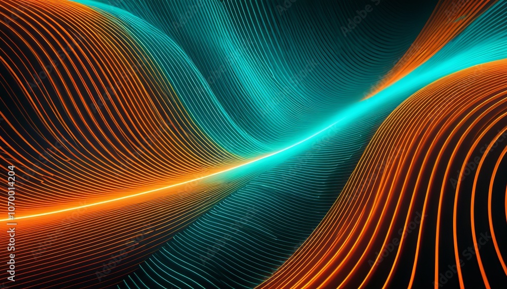 Poster abstract waves of vibrant orange and blue light creating flowing dynamic patterns