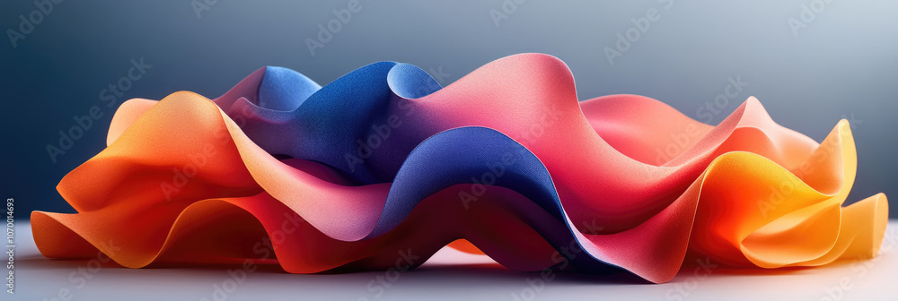 Poster vibrant waves of fabric display a mix of colors flowing smoothly in a softly illuminated creative se