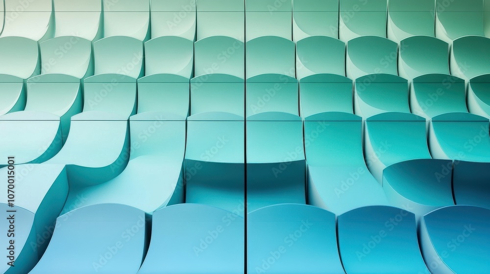 Poster textured abstract design in gradient shades of blue, featuring wavy surfaces creating a calming visu