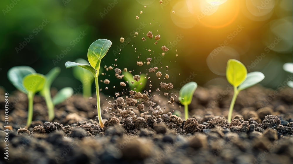 Aufkleber The seed is visible on the soil. It is before sprouting. It must emerge from the soil.