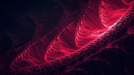 Abstract image with deep red waves and textures, creating a striking visual depth and dramatic atmosphere.