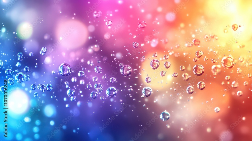 Poster colorful bubbles floating in a vibrant gradient background, creating a dreamy and whimsical atmosphe