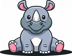 Fototapeta premium Cartoon cute rhinoceros sitting