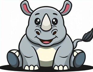 Fototapeta premium Cartoon cute rhinoceros sitting