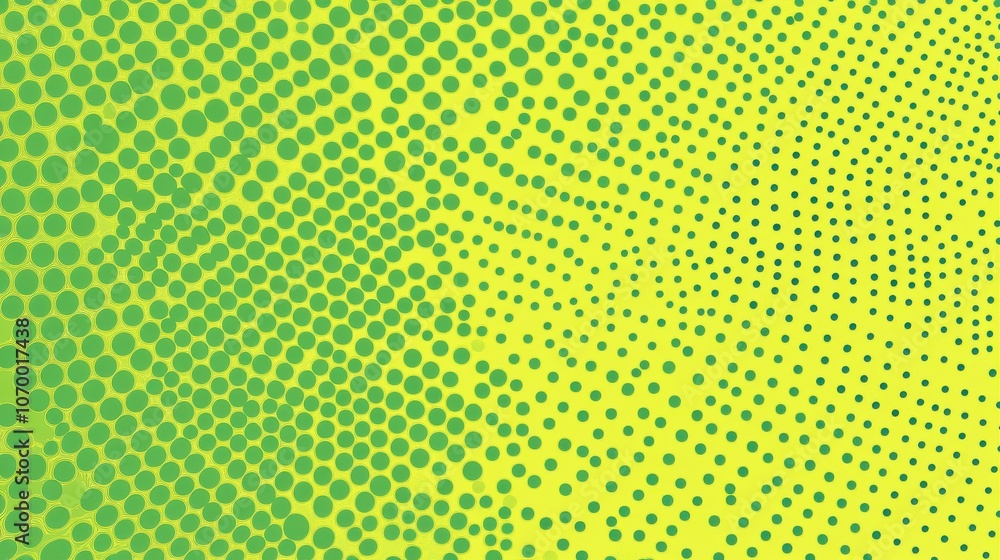 Poster vibrant green halftone pattern blending from light to dark shades, creating a dynamic and energetic 