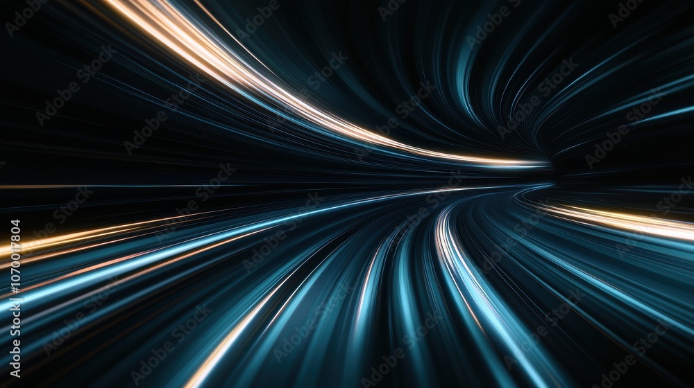 Poster abstract blue and gold light streaks create a dynamic motion effect, evoking a sense of speed and te