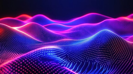 A vibrant visualization of digital waves in shades of blue and pink, creating a mesmerizing abstract landscape.