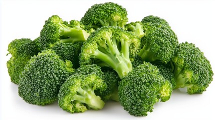 Fresh broccoli florets steamed crisp texture bright white background clean. AI generated