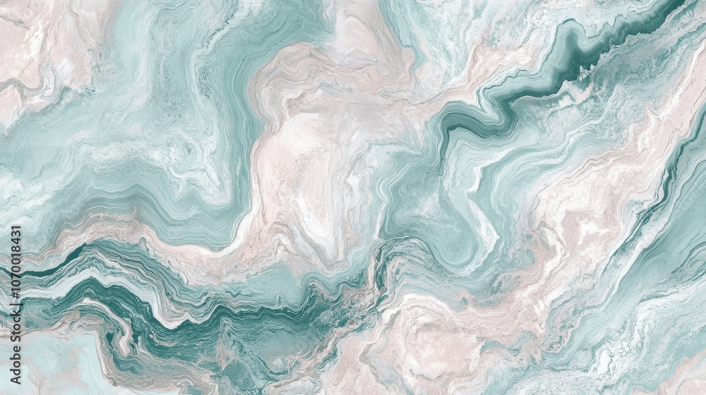 Poster Abstract art featuring flowing turquoise and cream marble patterns, creating a serene and calming atmosphere.