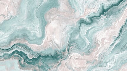 Obraz premium Abstract art featuring flowing turquoise and cream marble patterns, creating a serene and calming atmosphere.