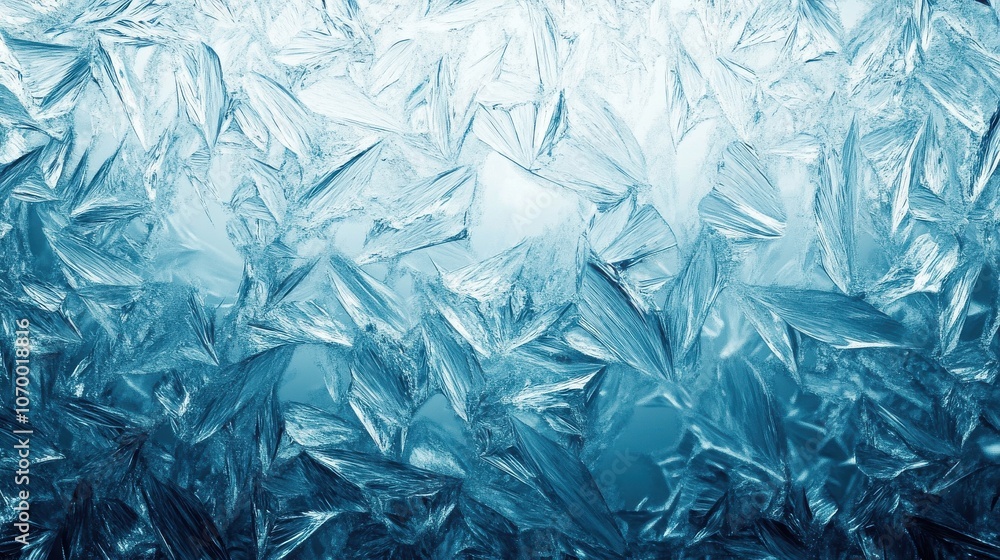 Poster intricate ice patterns in cool blue tones create a stunning winter abstraction.