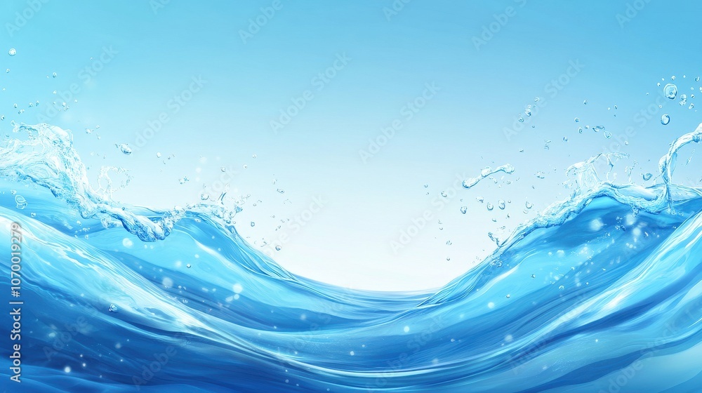 Poster vibrant blue ocean waves captured in motion with splashes, creating a serene and refreshing atmosphe