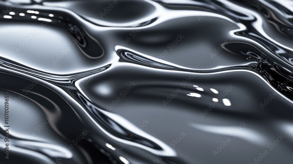 Poster close-up of fluid, reflective black surface creating captivating waves and ripples.