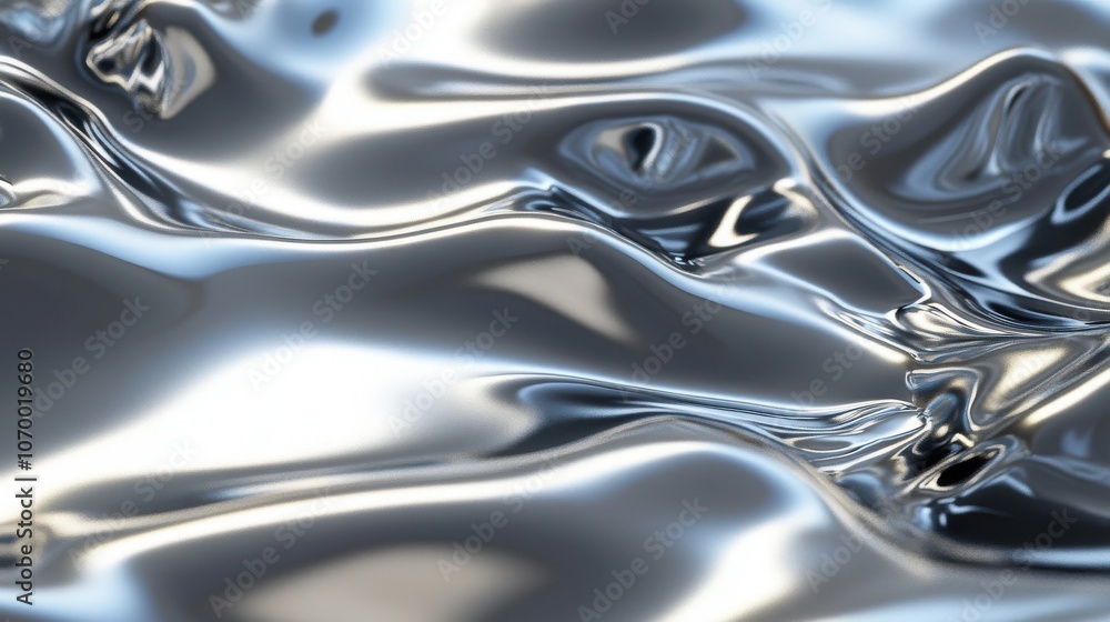 Aufkleber a close-up view of shimmering metallic fluid, showcasing smooth, reflective waves with soft highligh