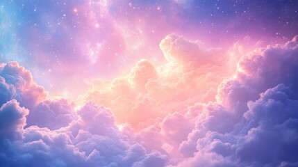 Fototapeta premium A breathtaking view of colorful clouds illuminated by soft pastel hues, creating a serene celestial atmosphere.