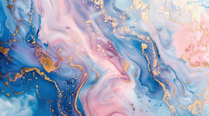Fototapeta premium Abstract marble pattern in blue, pink and gold swirl 