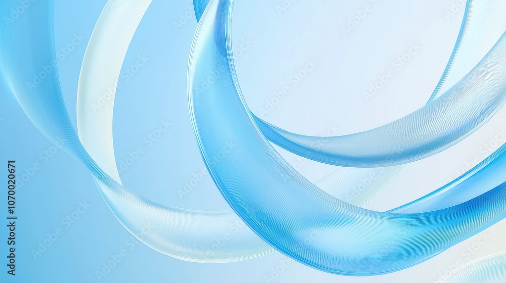 Poster abstract composition of flowing light blue ribbons creating a sense of movement and tranquility.