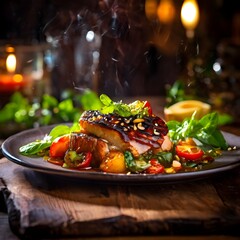 an elegant cheese dish plate with a beautiful buffet closeup