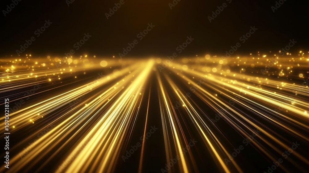 Poster a dazzling array of golden light streaks creating a vibrant, dynamic atmosphere.