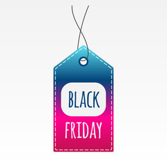 Black Friday vector symbol. Blue pink gradient shopping tag icon isolated. Label for business, big sale, advertisement, design, web design, shopping, annual event, clearance