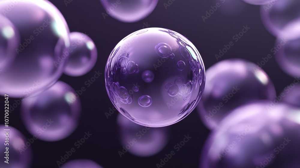 Poster purple bubbles floating in a soft, abstract background create a dreamy atmosphere.