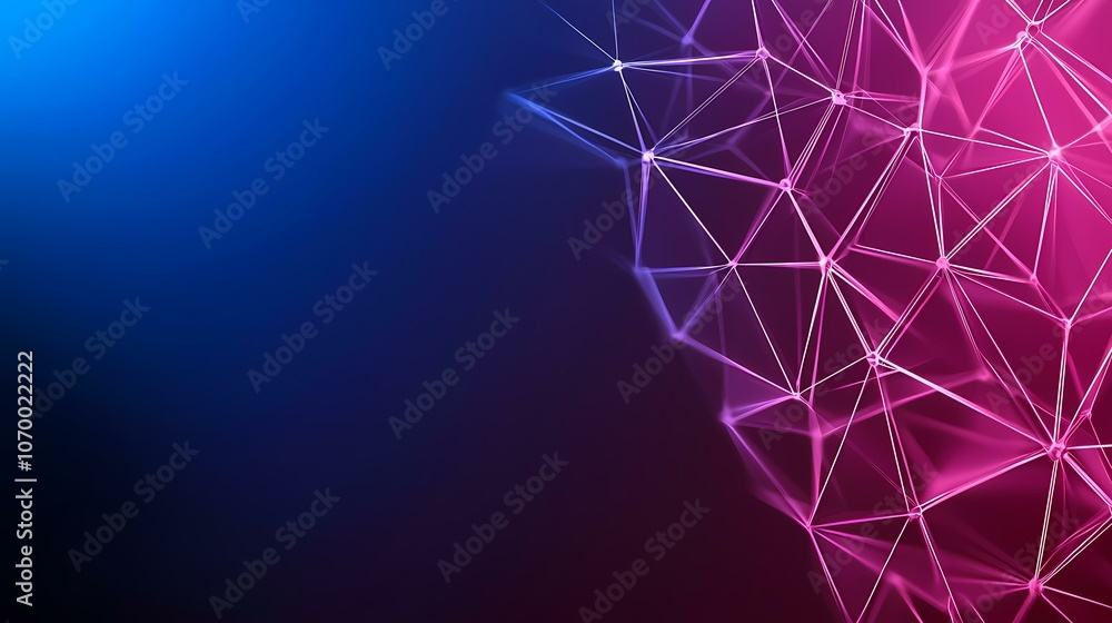 Aufkleber the image shows a pink and blue abstract background with a glowing network of lines and dots.