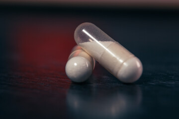close up of pills on table