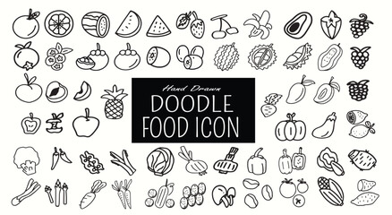 Set  of  outline doodles  food, vegetable, fruit on white background. Hand drawn elements icons.Vector illustation
