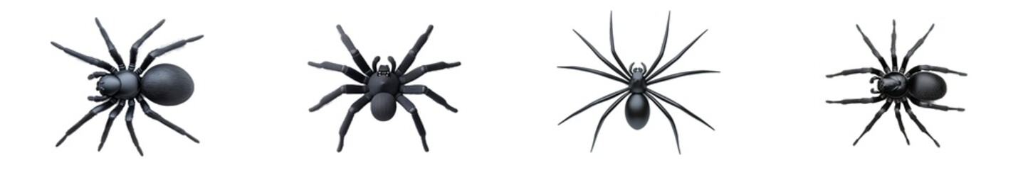 Rubber spider toy isolated over a white background. Black spider isolated on a transparent background. Comic horror for Halloween.