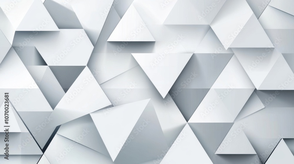 Poster An abstract composition of white triangular shapes arranged in layered patterns, creating a modern and dynamic visual.