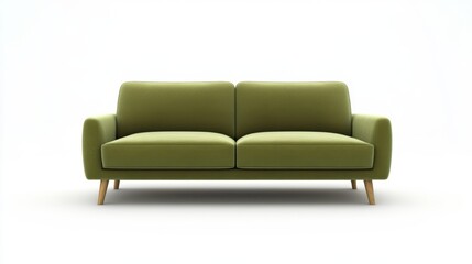 Fototapeta premium Modern Green Sofa with Wooden Legs - Interior Design Inspiration