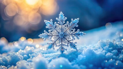 Close-up of a Delicate Snowflake on a Snowy Surface - Nature's Intricate Beauty, Winter Wonderland, Macro Photography, Unique Ice Crystal, Frosty Texture, Seasonal Splendor, Natural Art