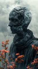 A Figure Emerging from Smoke,  A Surreal and Thoughtful Portrait