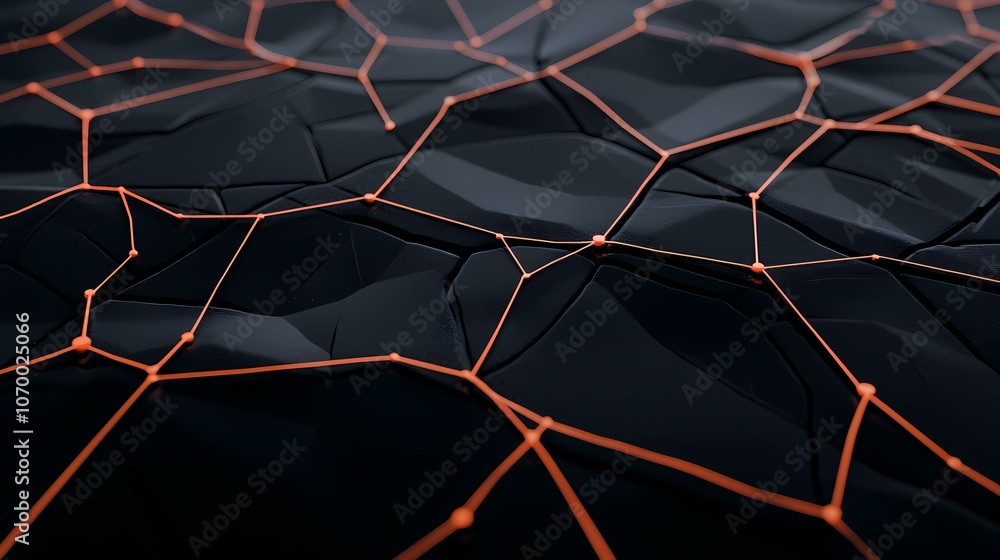 Aufkleber a black surface with a network of orange lines and glowing dots connected across it.