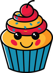 Muffin Cupcake Clipart Features A Creamy Swirl Of Topping A Bright Cherry Coloring Book Page For Kids